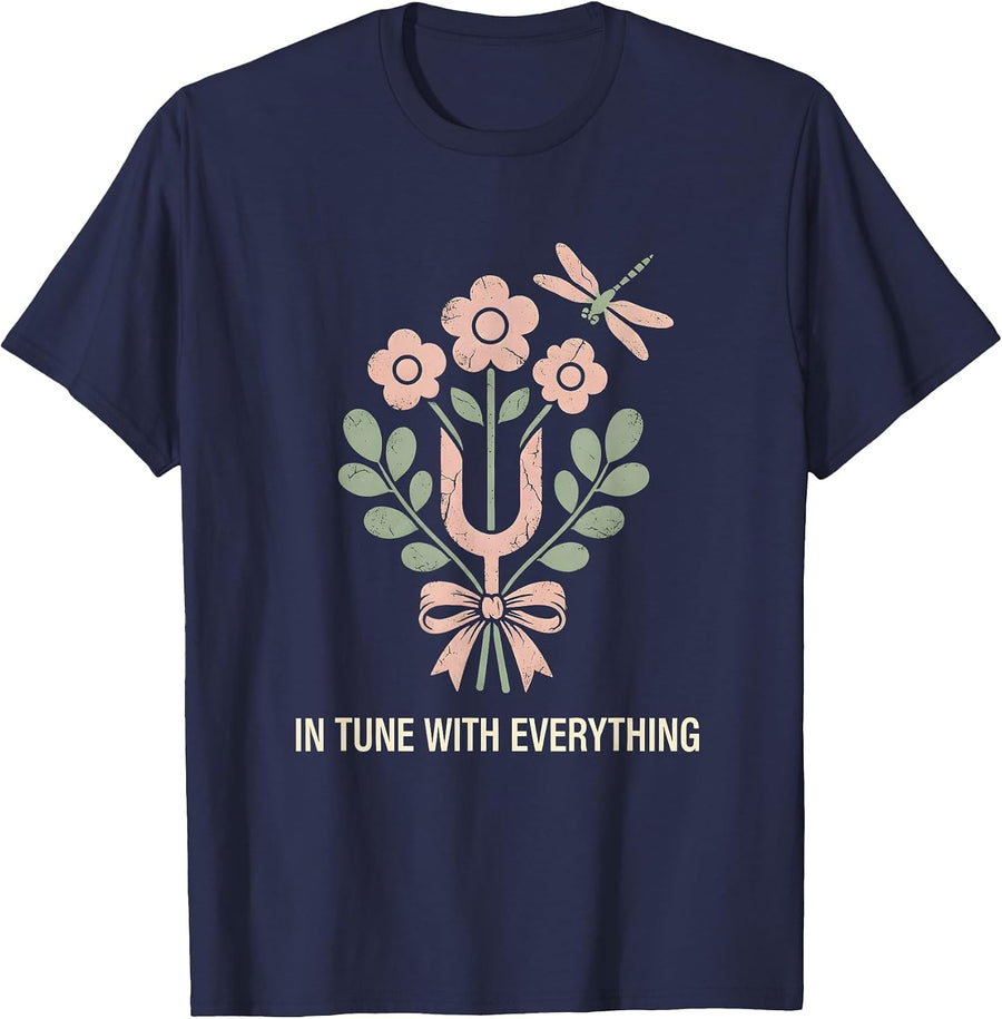In Tune With Everything Music Teacher Design T-Shirt - Navy Blue