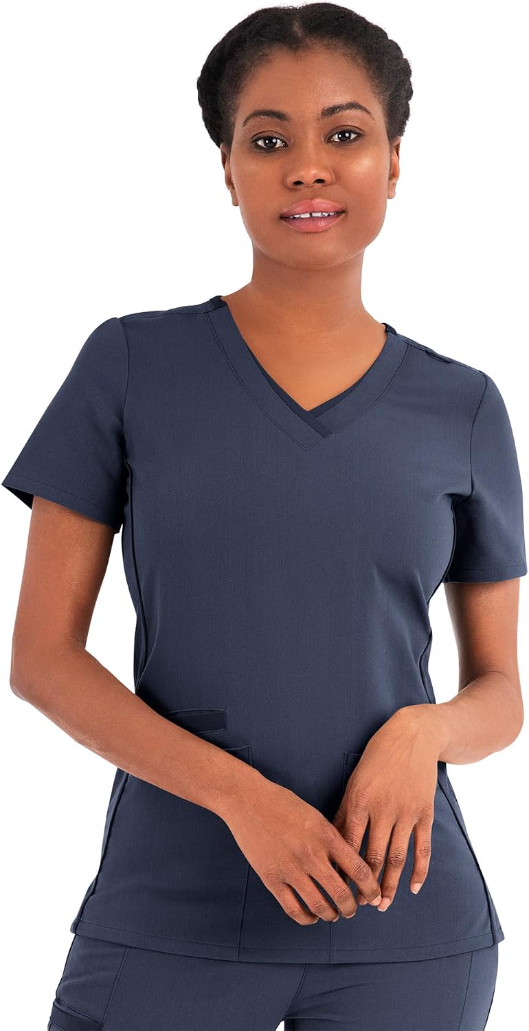 Maevn Matrix Pro Scrubs for Women Layered V-Neck Medical Scrub Top - Heather Navy