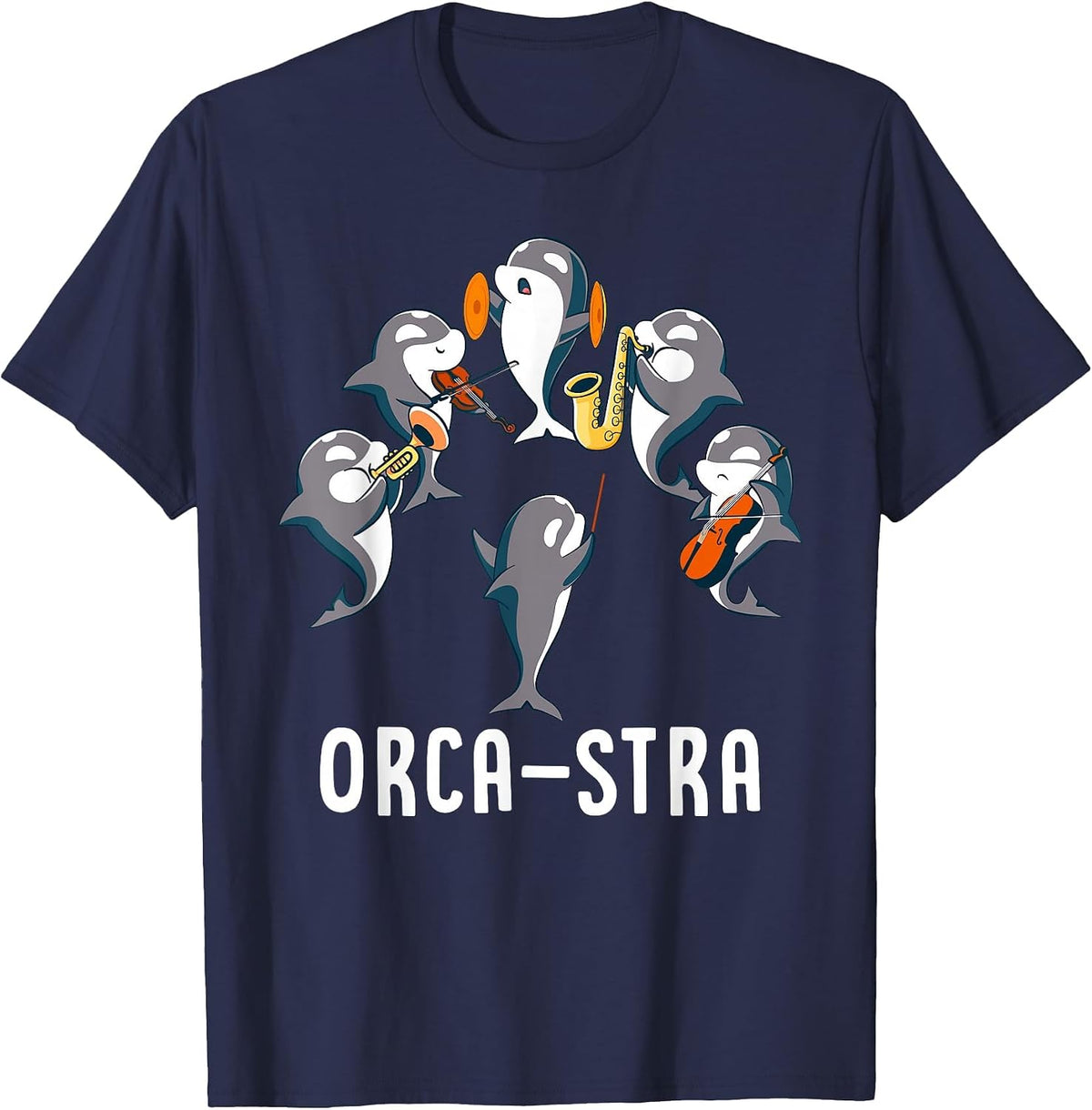 Funny Orca-stra Orca Killer Whale Orchestra T-Shirt - Navy Blue