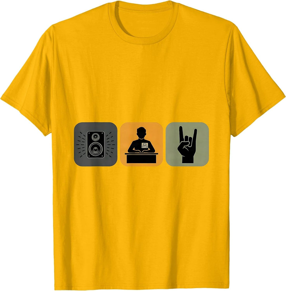 Metal Makes Me Glad Funny Heavy Metal Music Fan Deadpan T-Shirt - Golden Yellow