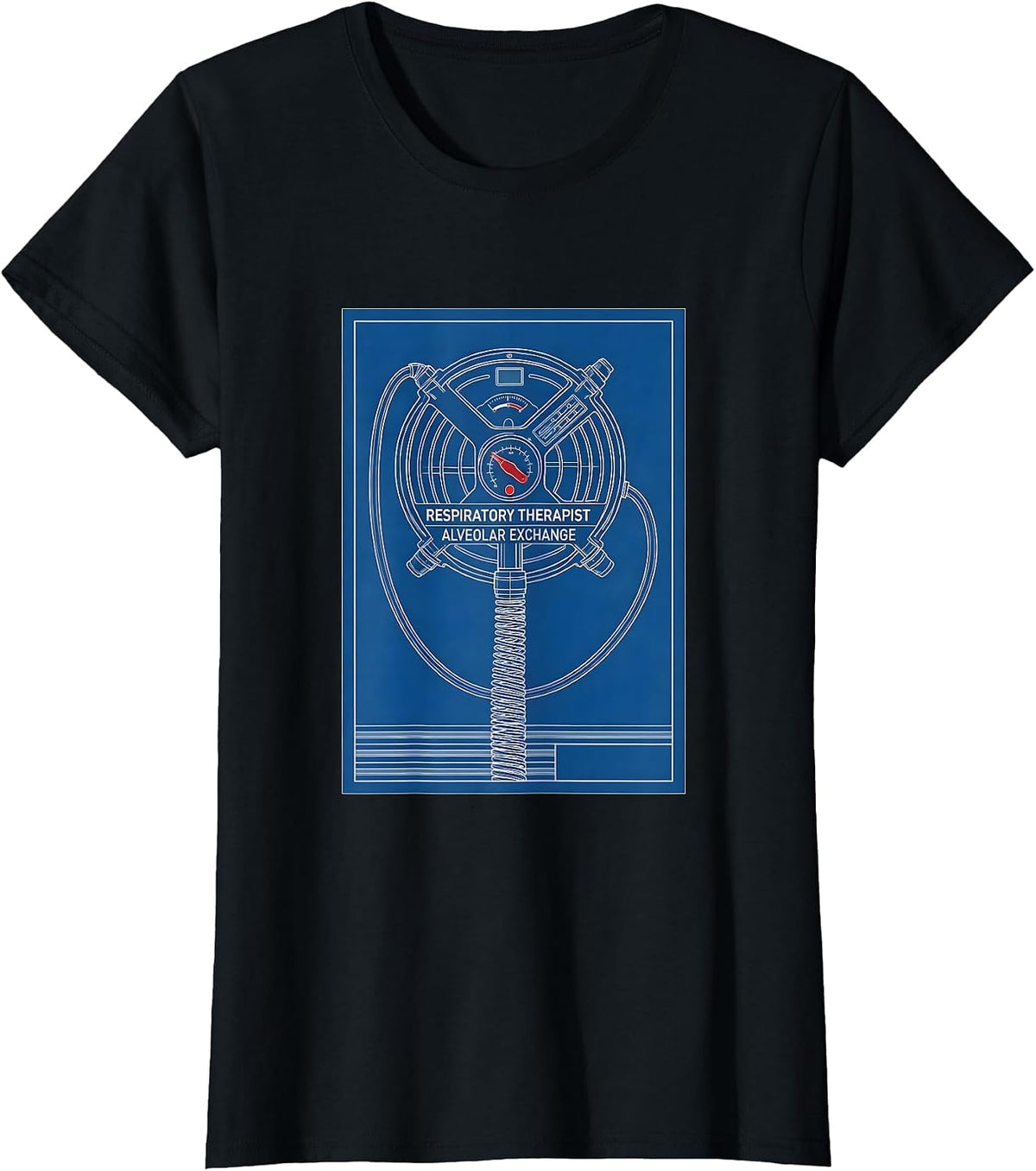 Respiratory Therapist Alveolar Exchange Technical Blueprint T-Shirt - Black