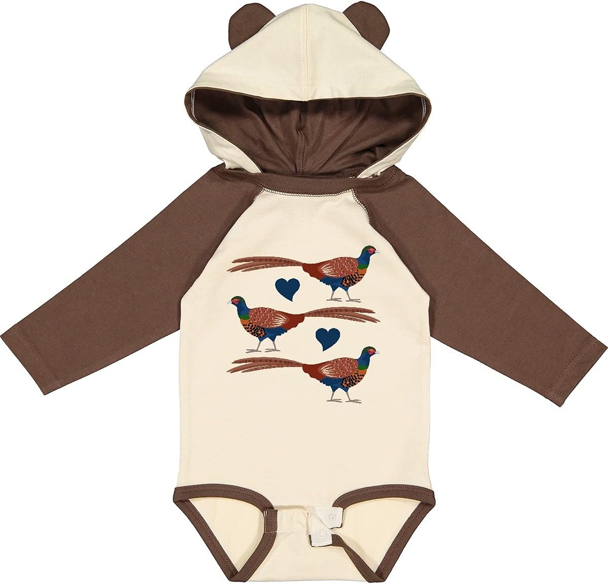 inktastic Bird Lover Pheasant Hunting Long Sleeve Creeper - Natural & Brown W Ears