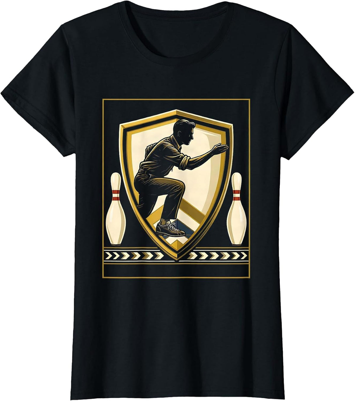Retro Bowler Mid-Release Classic Bowling Art T-Shirt - Black