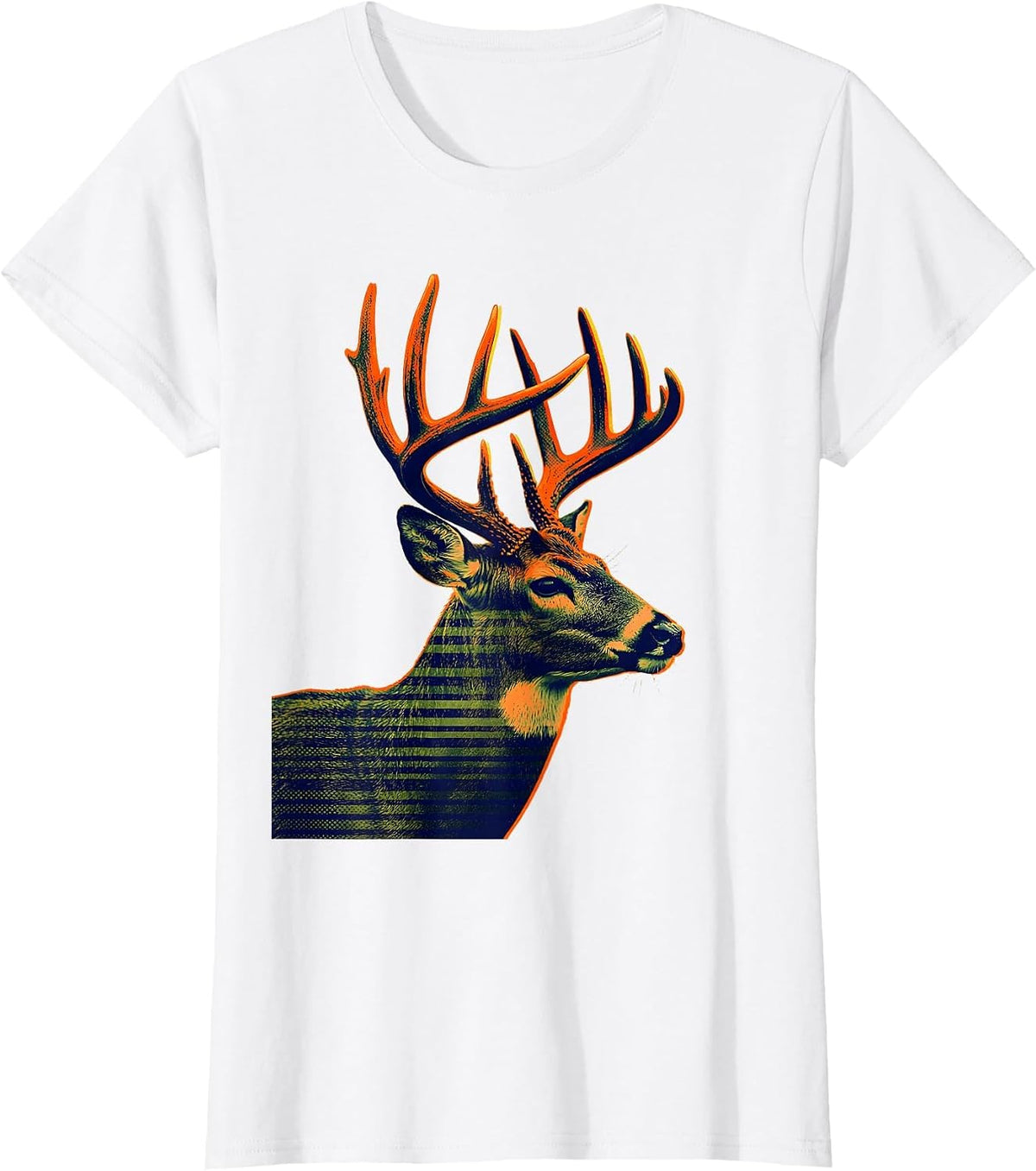 Women's Whitetail Buck Risograph Deer Hunter Gift Hunting Dad T-Shirt - White