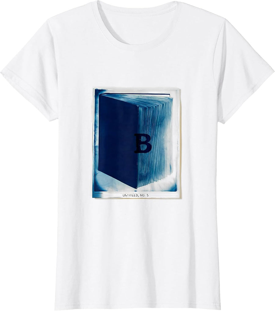 Women's Untitled No 5 Cyanotype Abstract Pop Art Fashion Designer T-Shirt - White