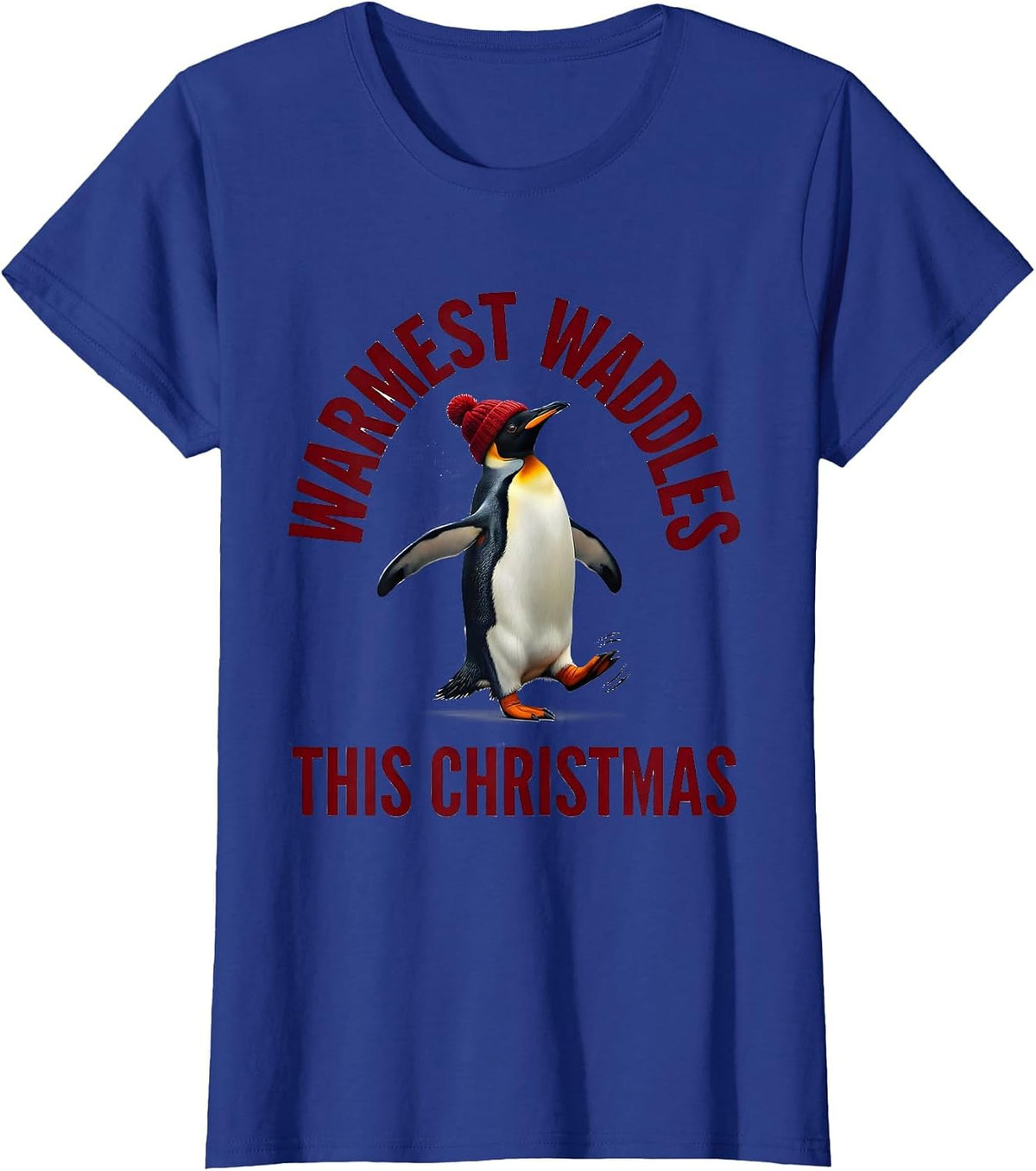 Women's Warmest Waddles This Christmas Funny Penguin Lover Holiday T-Shirt - Royal Blue