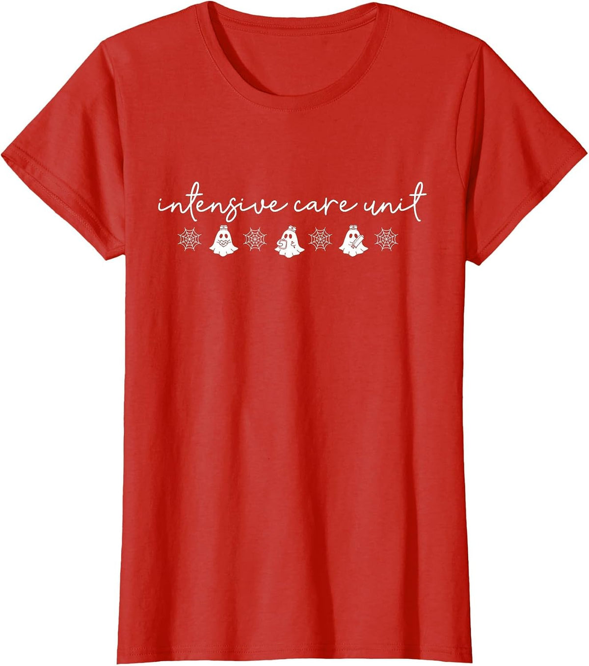 Retro Ghost Intensive Care Unit Spooky Halloween ICU Nurse T-Shirt - Red