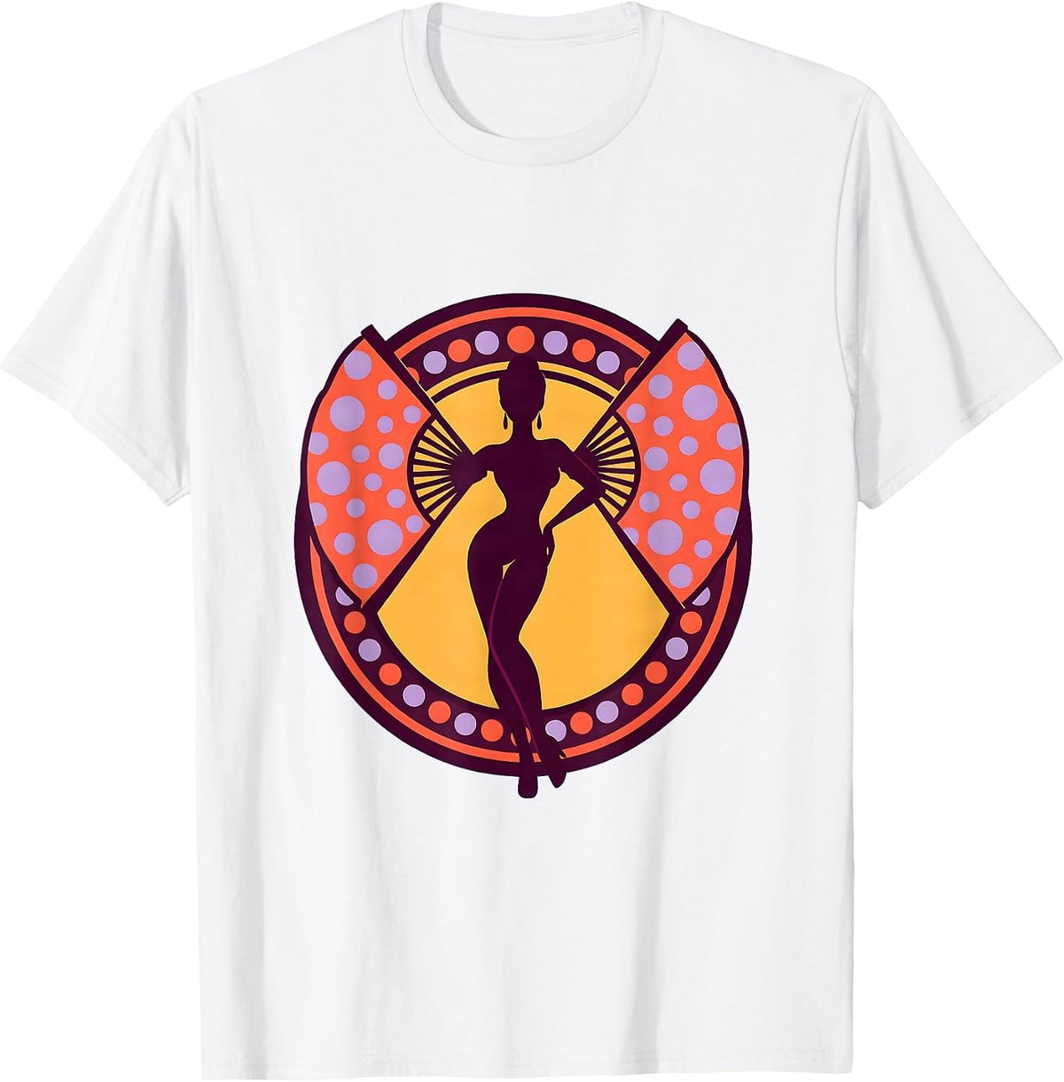Men's Burlesque Dancer Polka Dot Fan Pose Graphic T-Shirt - White