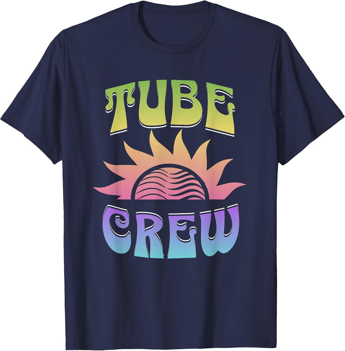 Summer Groovy River Tubing Tube Crew Matching Float Trip T-Shirt - Navy Blue