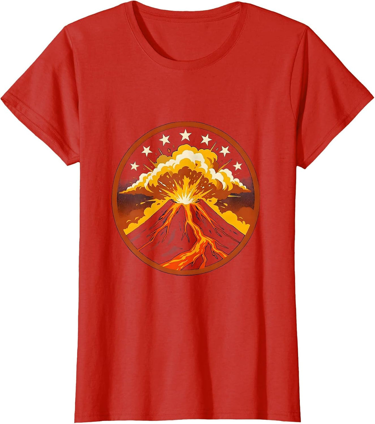 Women's Mexican Volcano Night Sky Eruption Graphic T-Shirt - Red