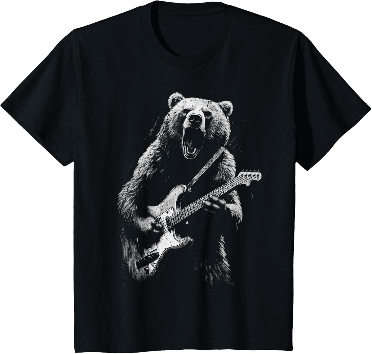 Rock Bear Playing Guitar - Funny Guitar Bear Music T-Shirt - Black