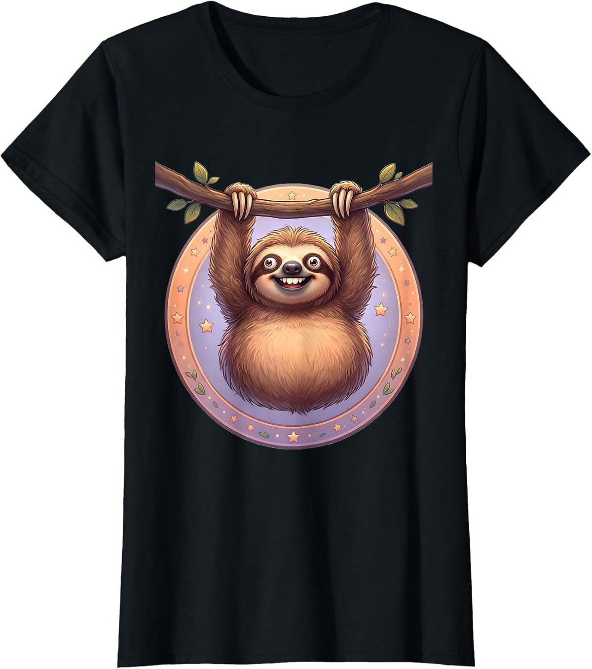 Derpy Sloth Hanging Upside Down Funny Design T-Shirt - Black