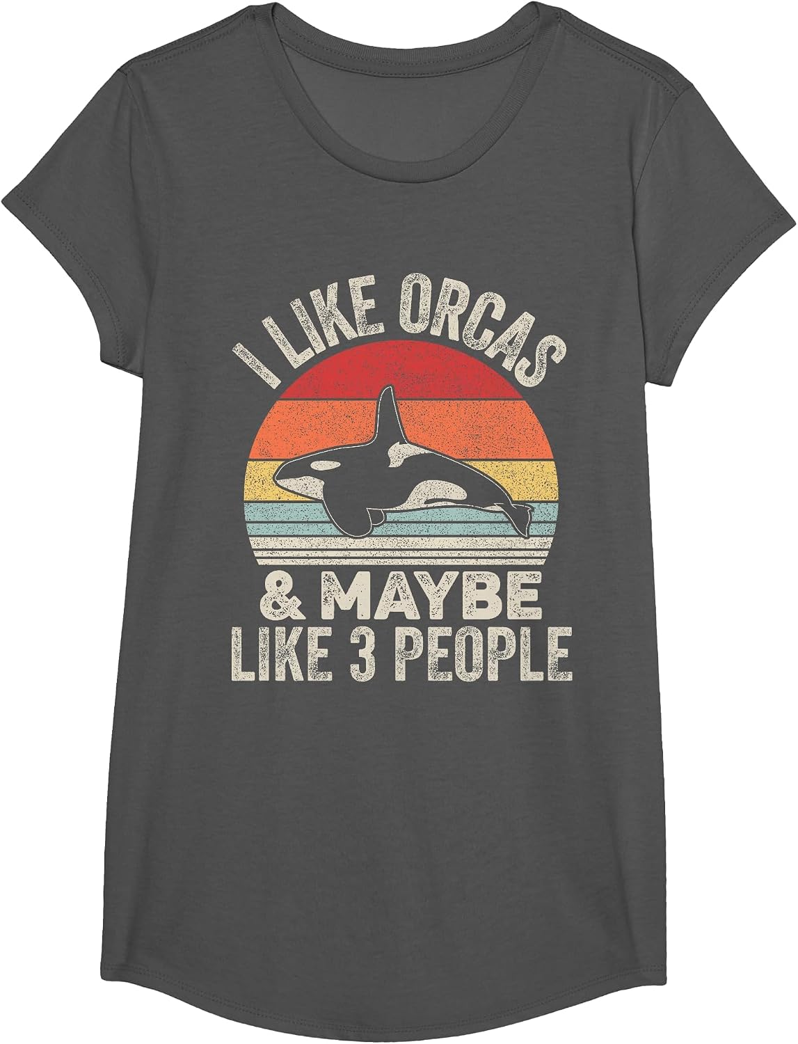 Vintage Retro I Like Orcas &Maybe 3 People Orca Killer Whale T-Shirt - Girls Asphalt Grey