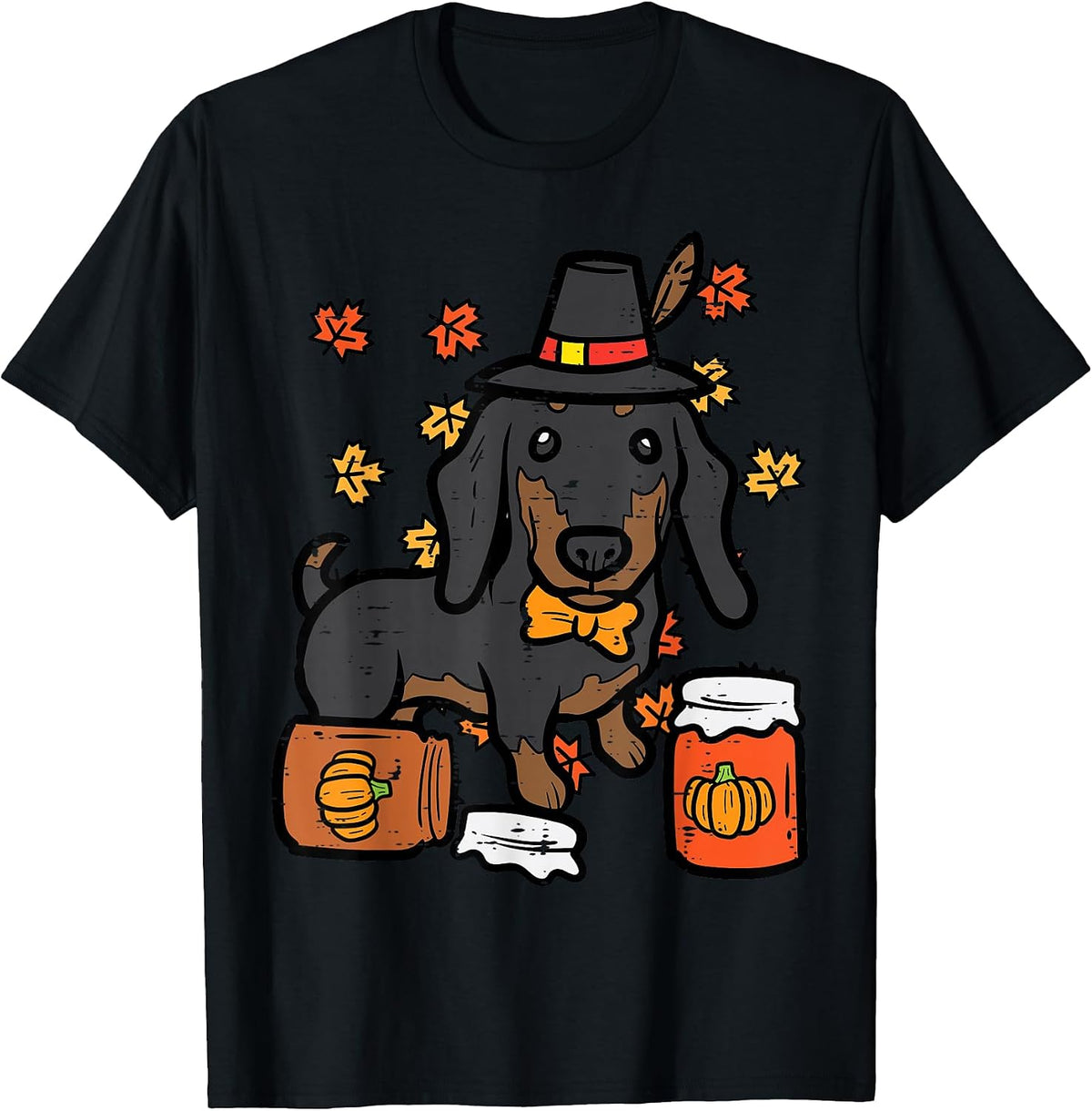 Thanksgiving Dachshund Sausage Hot Dog Autumn Men Women Kids T-Shirt, Men, Black, Small - As Pictured