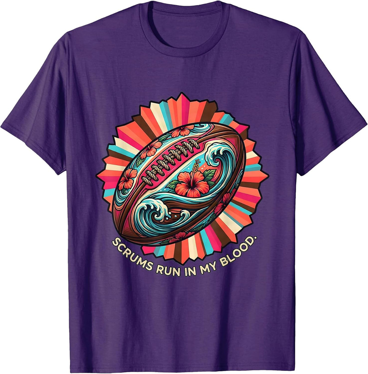 Scrums Run In My Blood Rugby Graphic Design T-Shirt - Purple