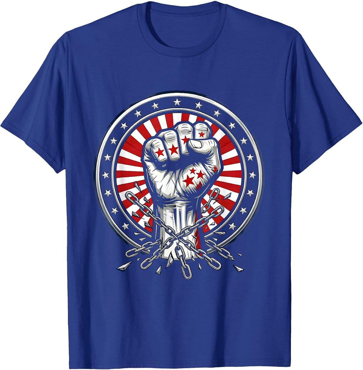 Men's Red Freedom Broken Chains Raised Fist Graphic T-Shirt - Royal Blue