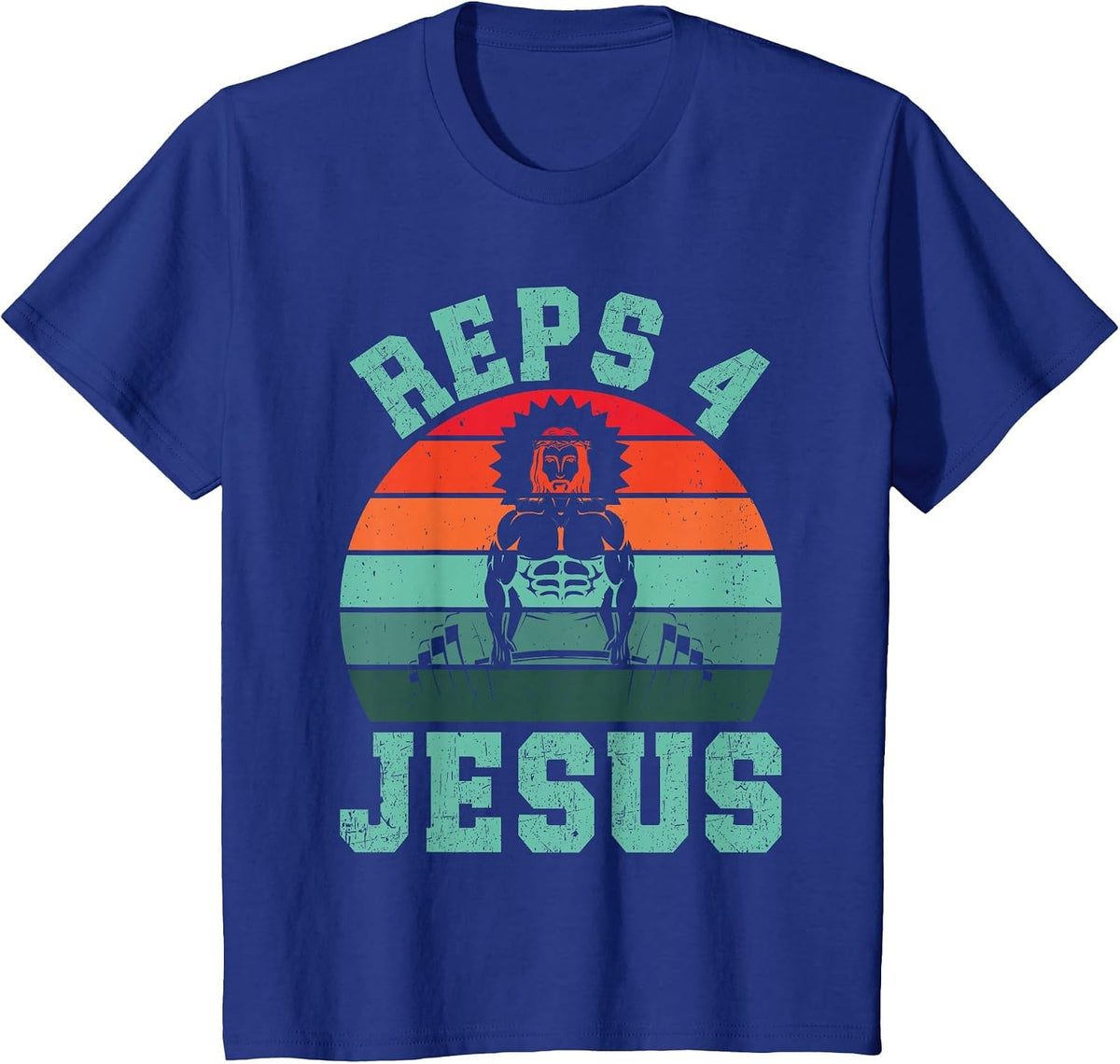 Jesus Reps 4 Jesus Christian Weightlifting Retro Fitness Gym T-Shirt - Royal Blue