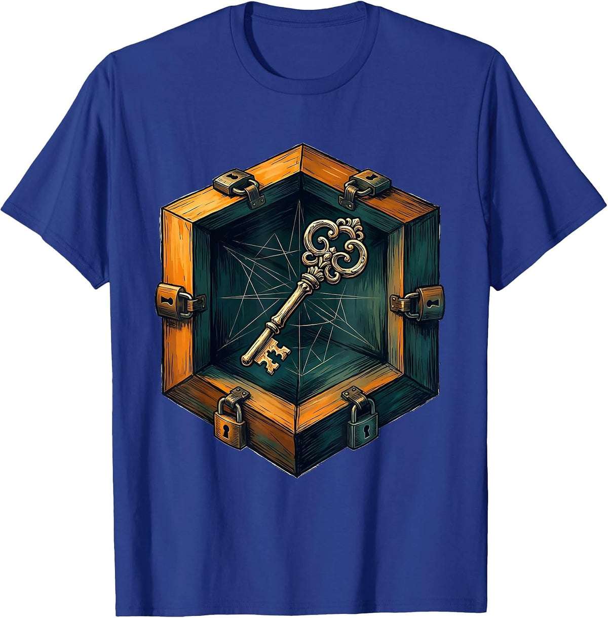 Key Inside Locked Glass Cube Surreal Art Design T-Shirt - Royal Blue