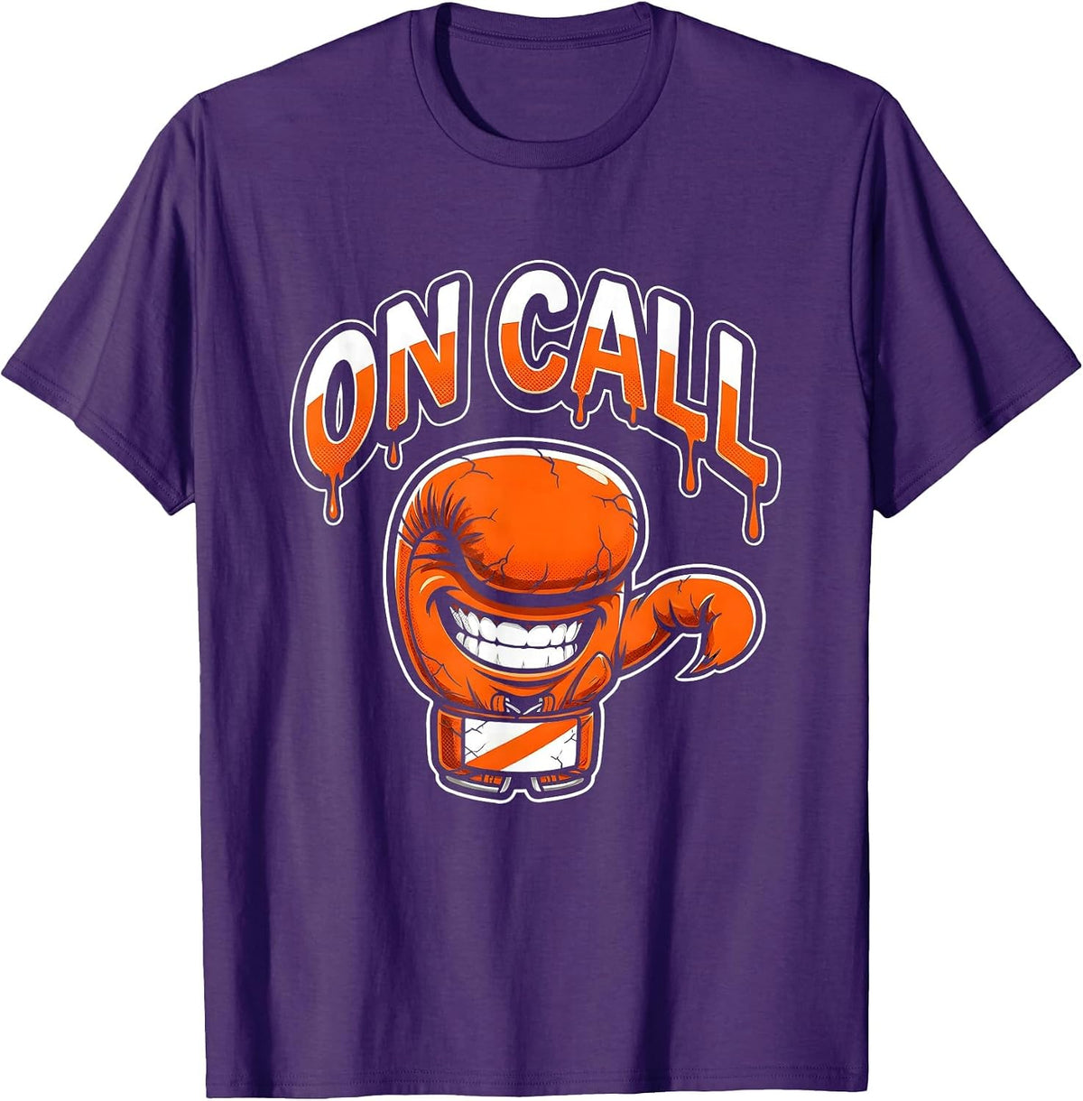 ON CALL Bold Graphic Tee Grinning Boxing Glove Mascot T-Shirt - Purple