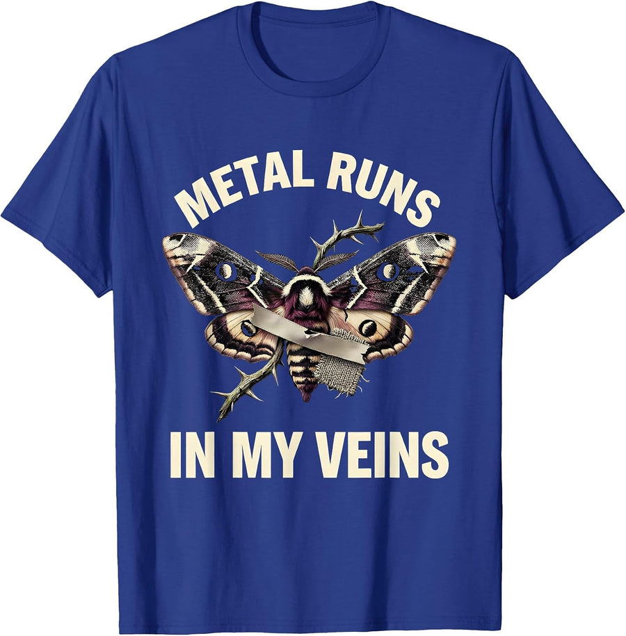 Metal Runs In My Veins Heavy Metal Band Design T-Shirt - Royal Blue