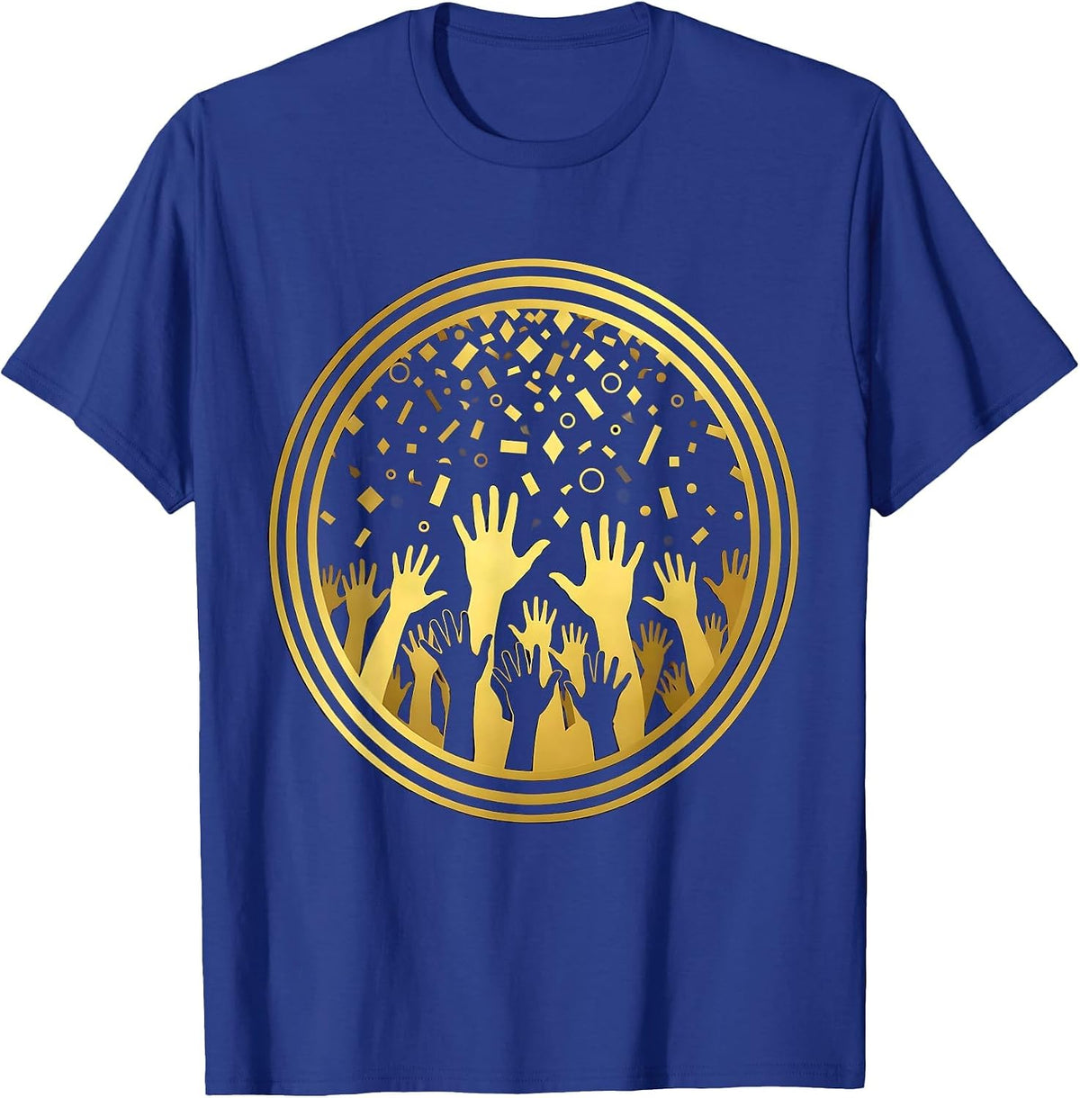 Men's Disco Celebration Hands Reaching Confetti Graphic T-Shirt - Royal Blue