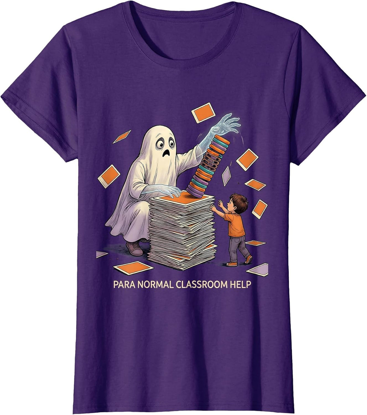 Women's Para Normal Classroom Help Funny Ghost Paraprofessional T-Shirt - Purple