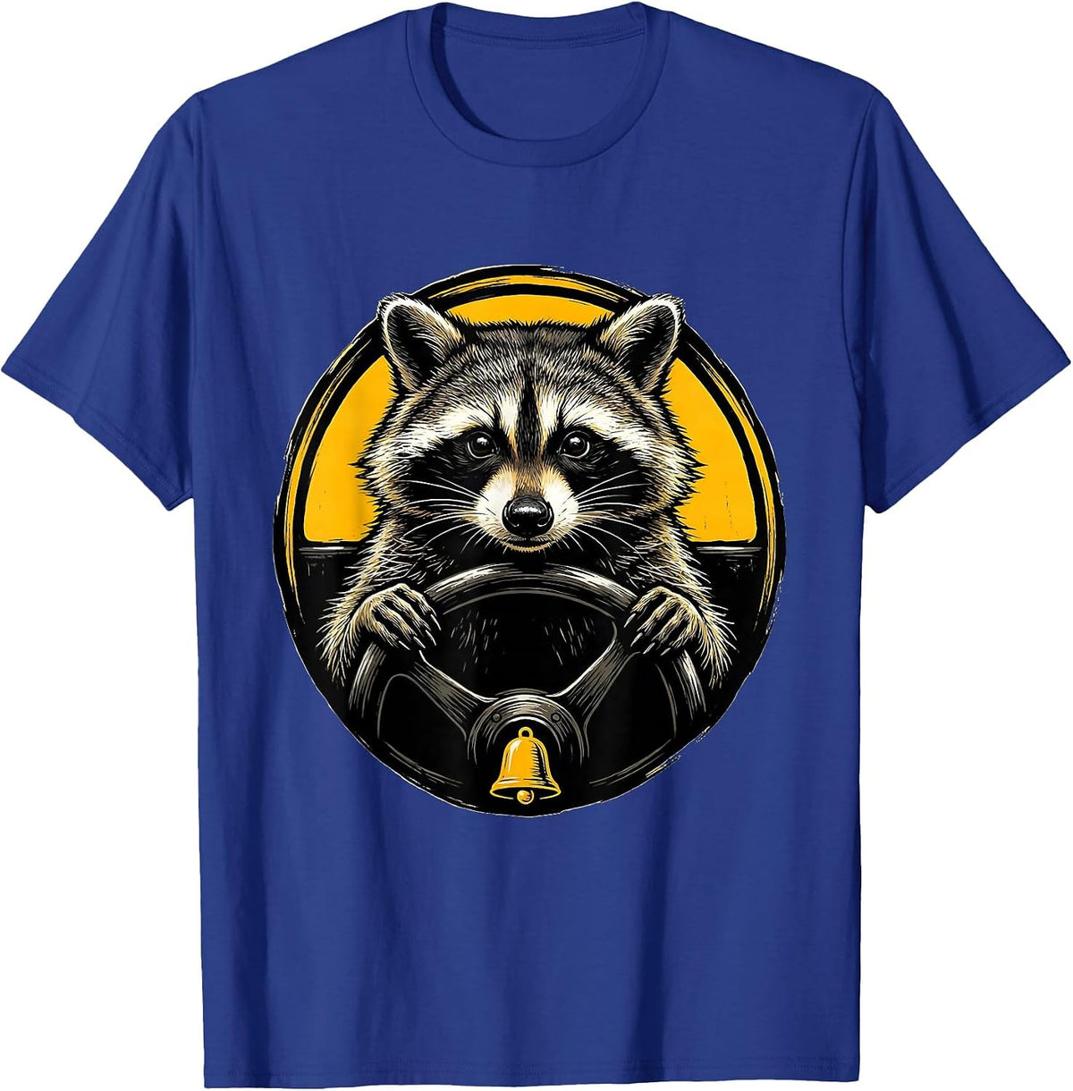 Men's Raccoon School Bus Driver Linocut Funny Animal Meme T-Shirt - Royal Blue
