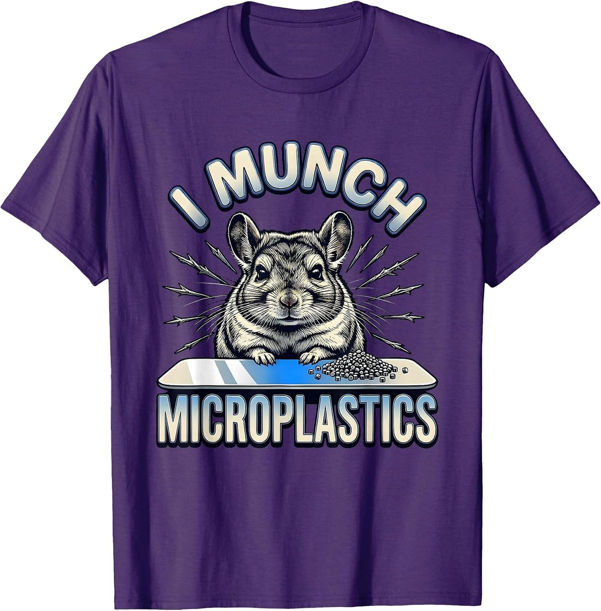 Men's I Munch Microplastics Funny Chinchilla Meme Absurdist Humor T-Shirt - Purple