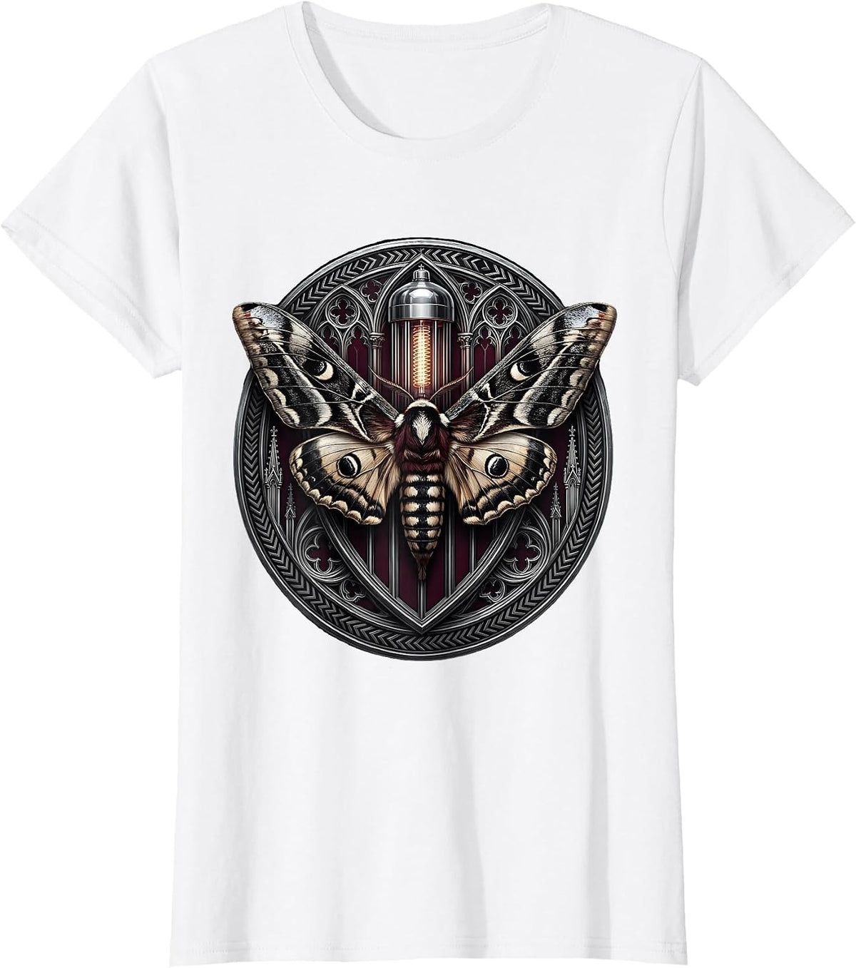 Moth and Glowing Vacuum Tube Vintage Rock Art T-Shirt - White