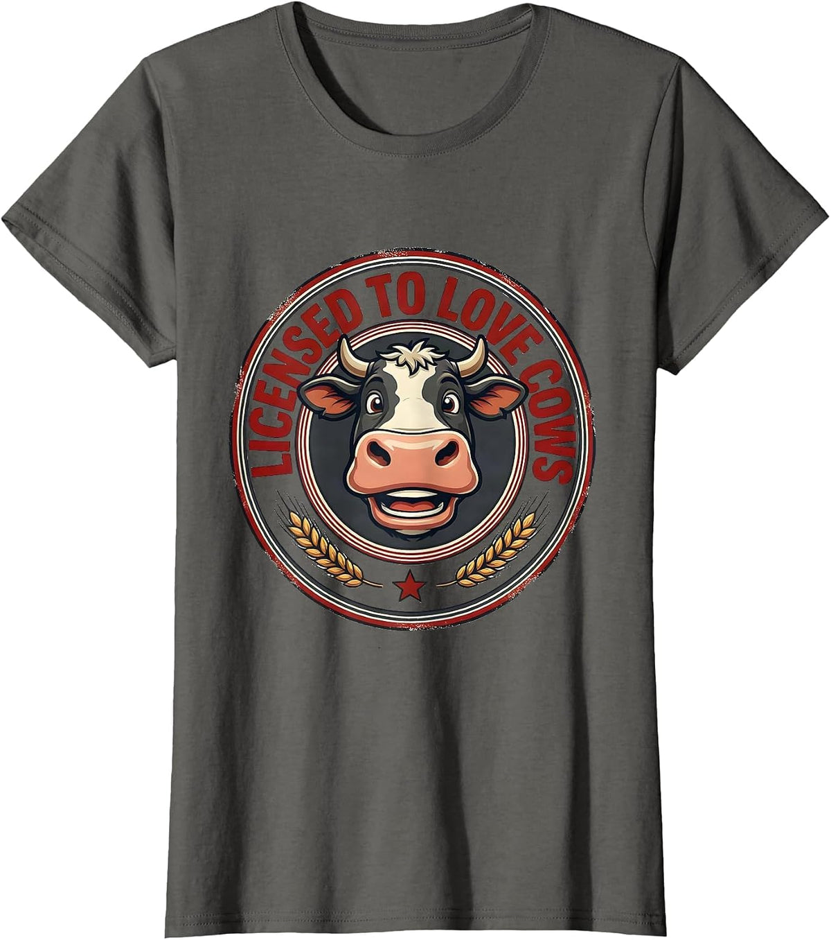 Women's Licensed To Love Cows Cartoon Cow Lover Boy Farm Kid T-Shirt - Asphalt Grey