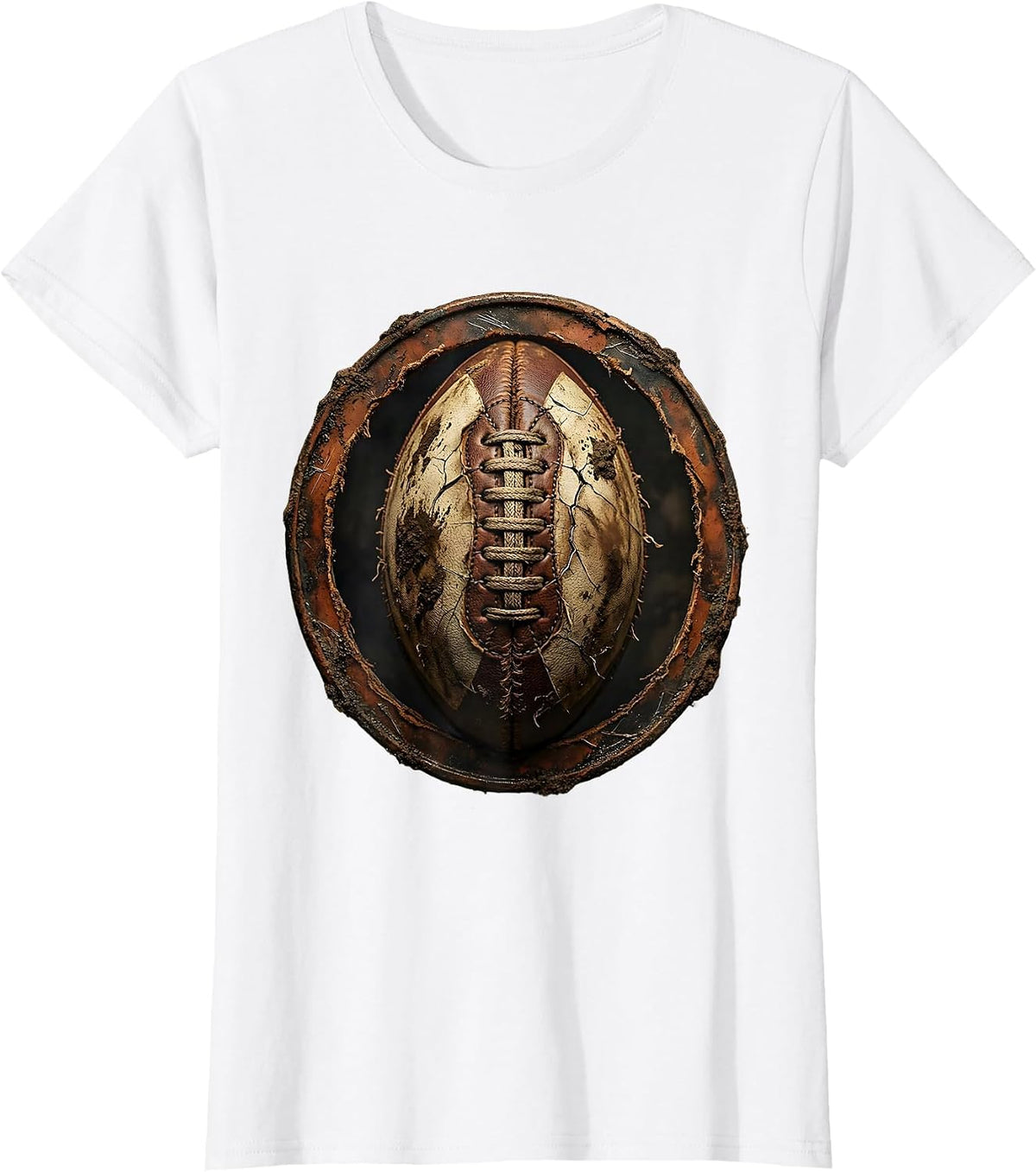 Worn and Muddy Rugby Ball Graphic T-Shirt - White
