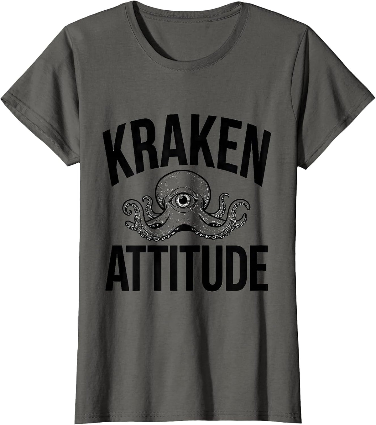 Women's Kraken Attitude Vintage Octopus Line Art Sea Creature Gift T-Shirt - Asphalt Grey