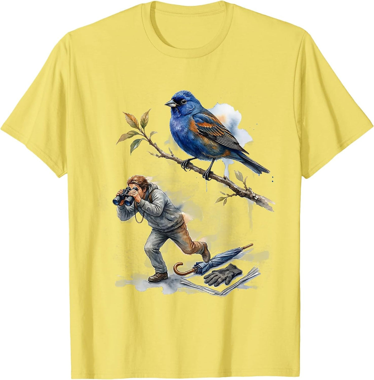 Men's Birder Bird Watching Humor Watercolor Birding Gift T-Shirt - Lemon Yellow