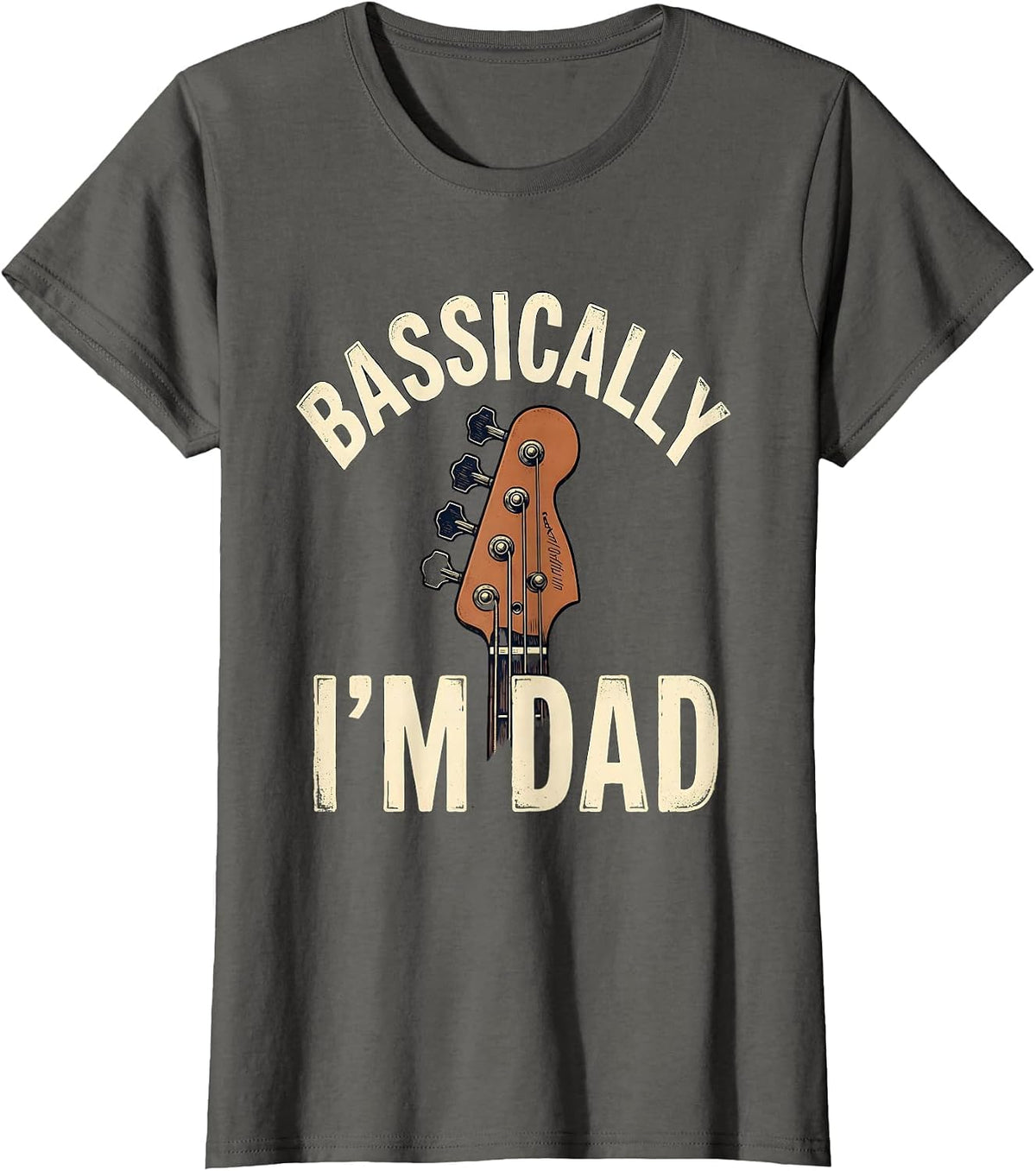 Women's Bassically I'm Dad Vintage Guitar Dad Humor Father's Day T-Shirt - Asphalt Grey