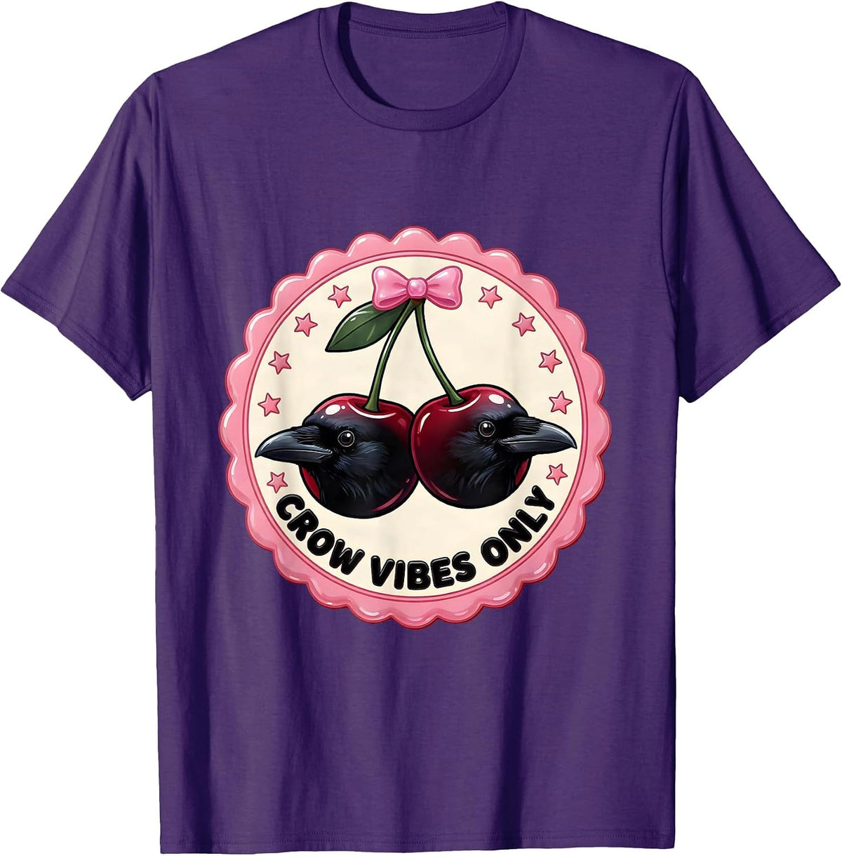 Crow Vibes Only Bold Graphic Design T-Shirt - Purple