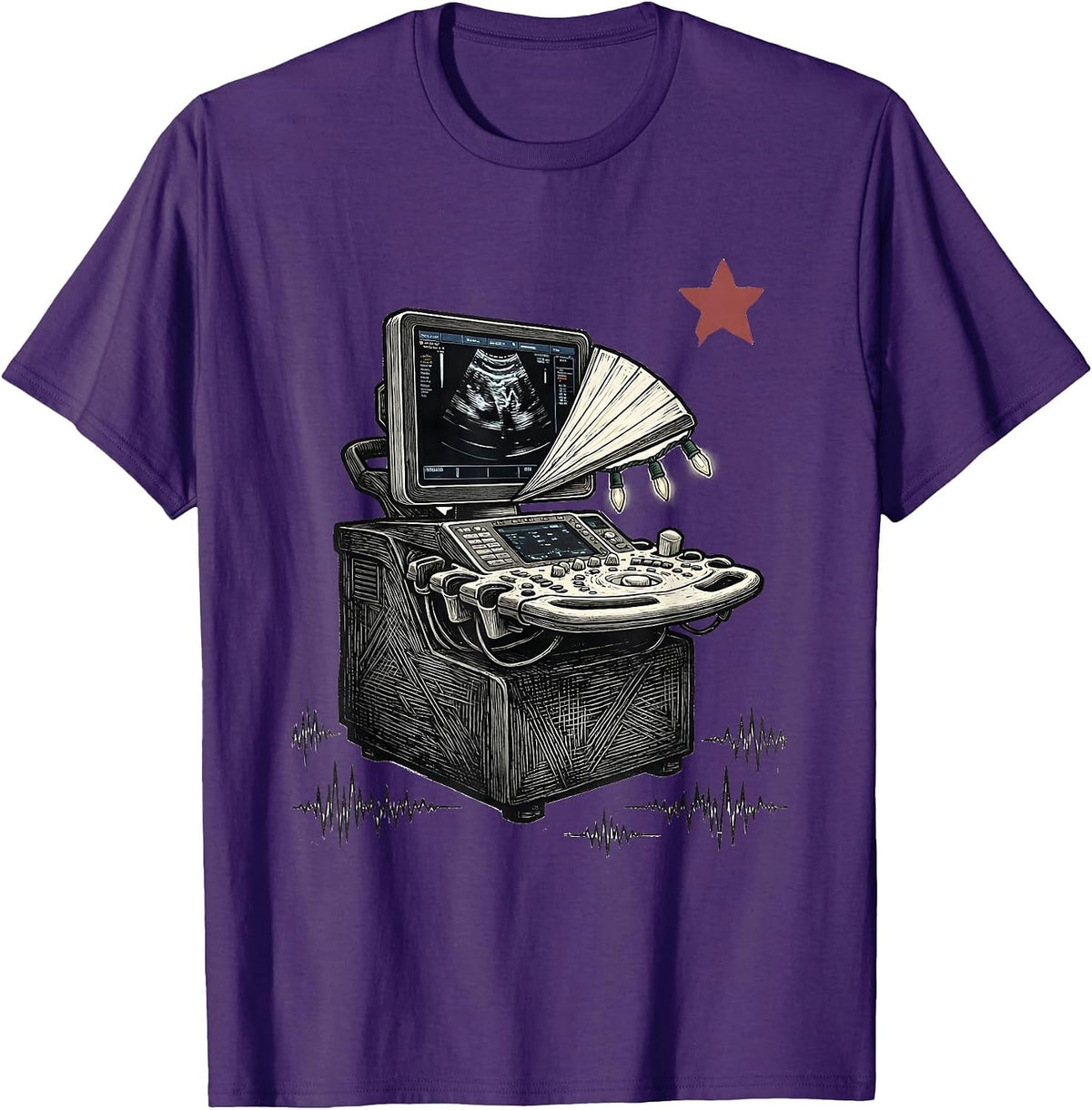 Dark Ultrasound Console Christmas Light String Sonographer T-Shirt - Purple