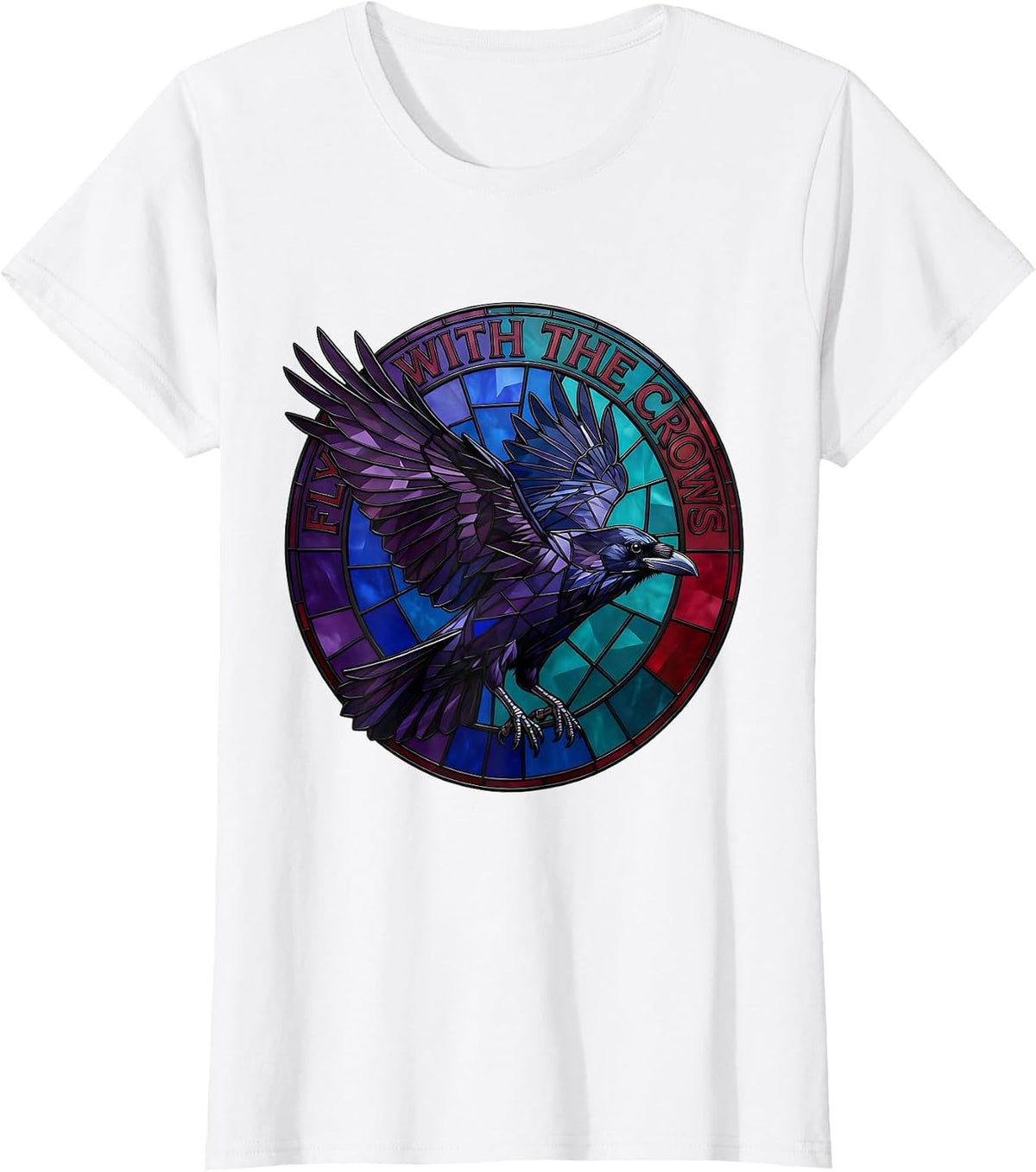 Women's Fly With the Crows Bold Crow Graphic Design T-Shirt - White