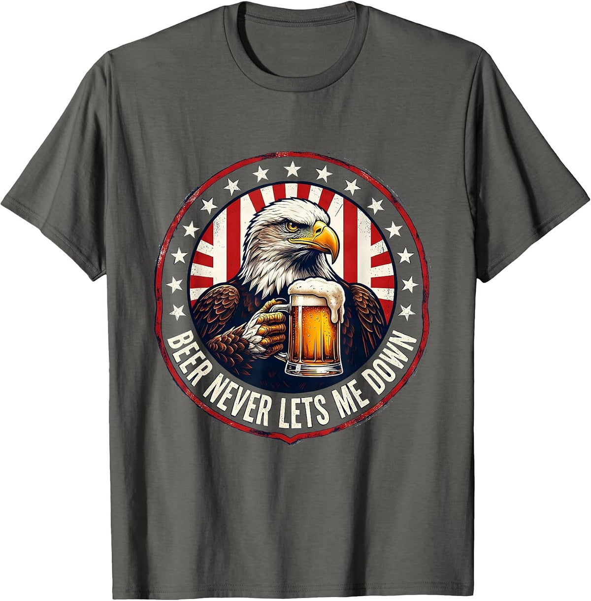 Men's Beer Never Lets Me Down Funny Drinking Design T-Shirt - Asphalt Grey
