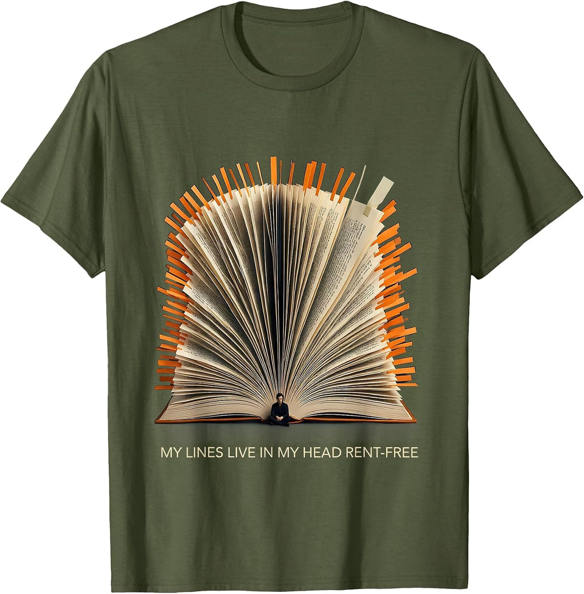 My Lines Live In My Head Rent-Free Funny Theatre Kid Musical T-Shirt - Olive Green