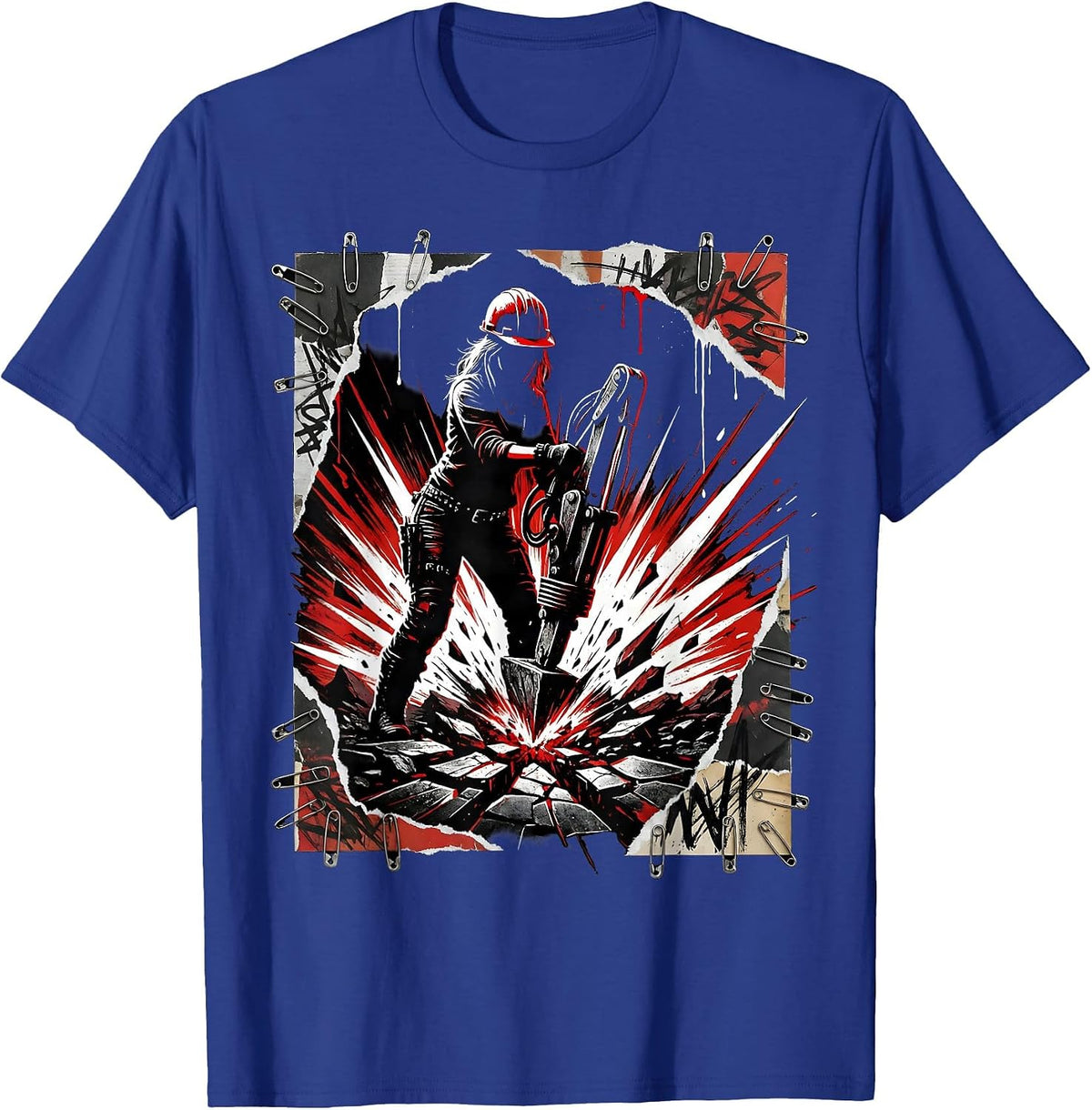 Hard Hat Jackhammer Operator Graphic Tee T-Shirt - Royal Blue