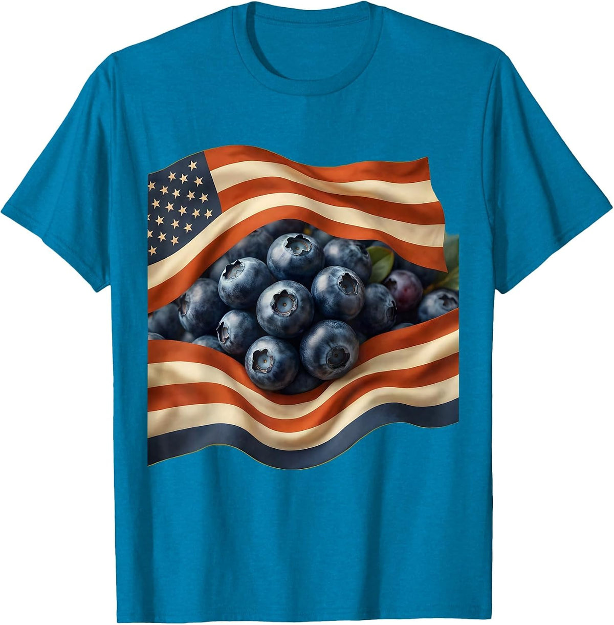 Red White and Blueberry American Flag Design T-Shirt - Sapphire Blue