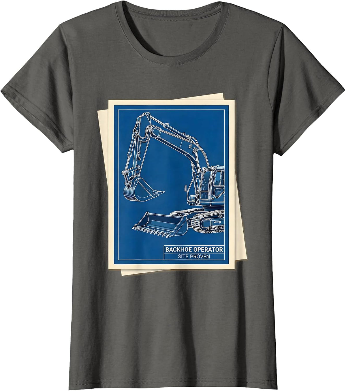 Women's Backhoe Operator Site Proven Technical Blueprint Heavy T-Shirt - Asphalt Grey