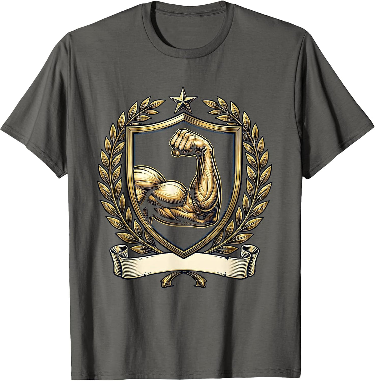 Bicep Curl Gym Weightlifting Graphic T-Shirt - Asphalt Grey