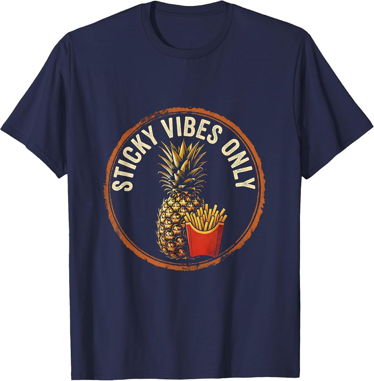 Sticky Vibes Only Rubber Stamp IVF Embryo Transfer Day T-Shirt - Navy Blue
