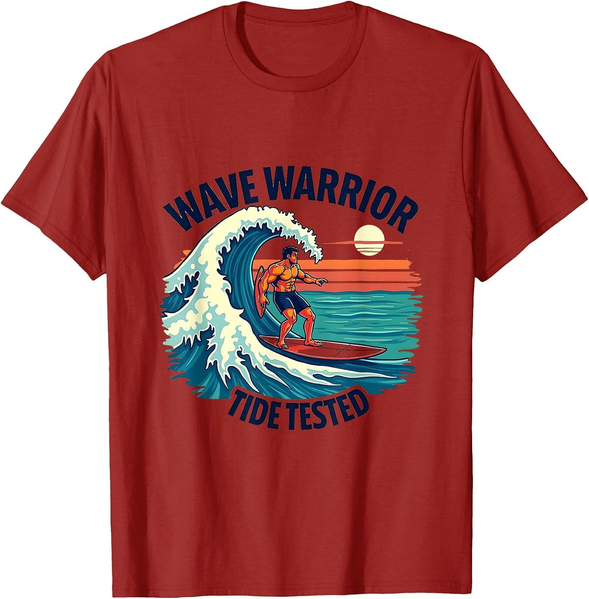 Wave Warrior Tide Tested Surf Design T-Shirt - Cranberry Red