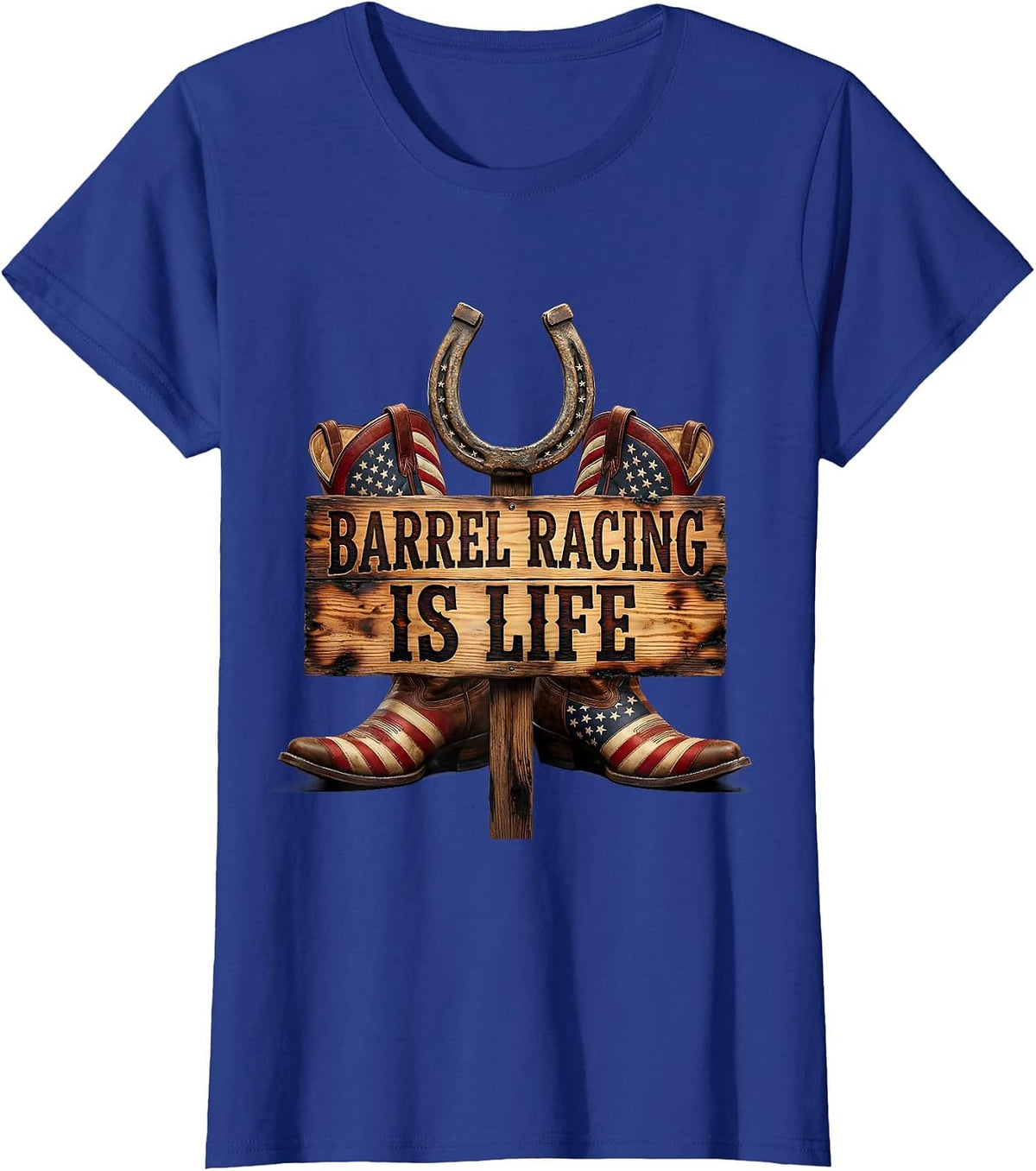 Women's Barrel Racing Is Life Rodeo Design T-Shirt - Royal Blue