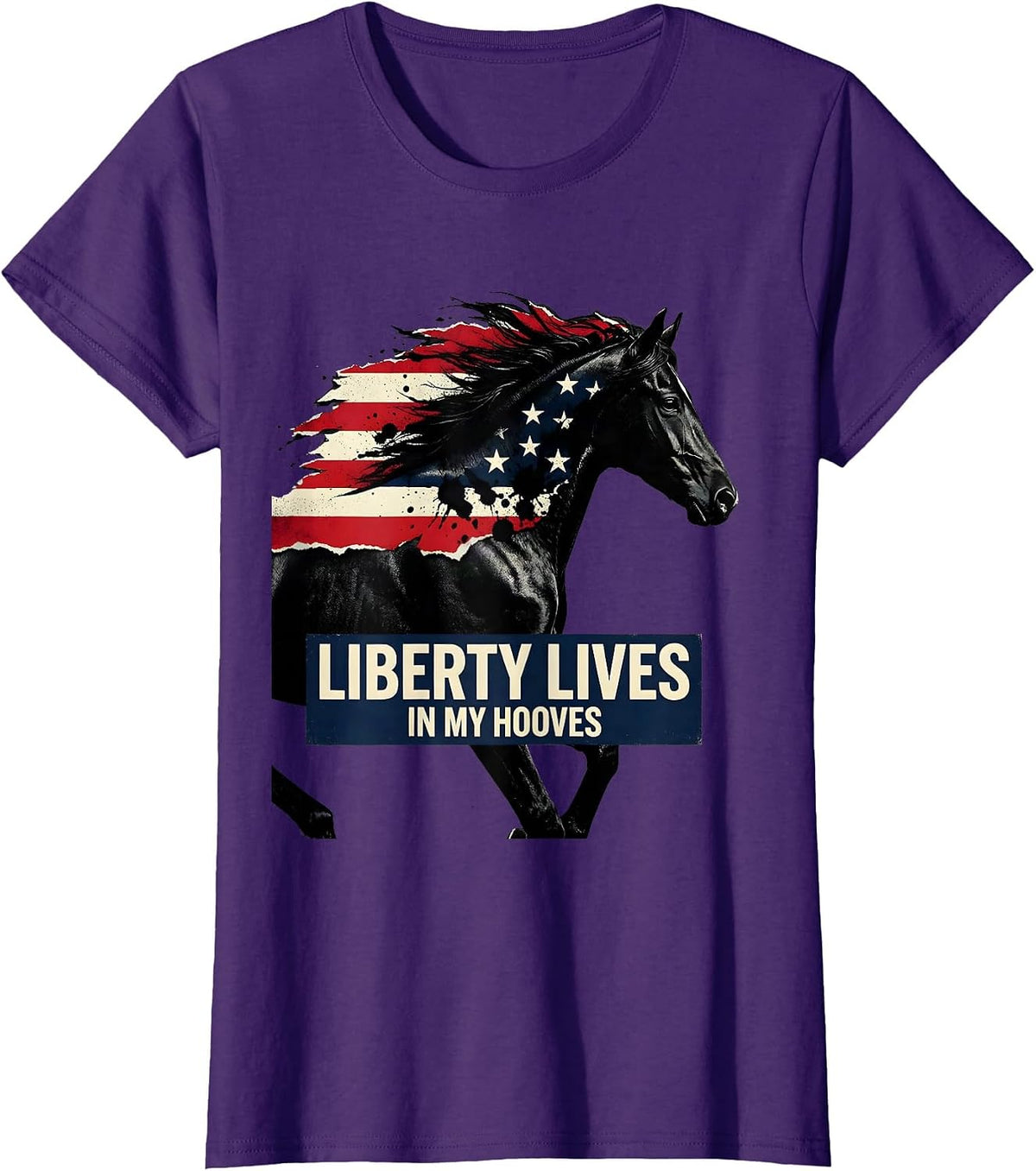 Women's Liberty Lives In My Hooves Patriotic Horse 4th Of July Rodeo T-Shirt - Purple