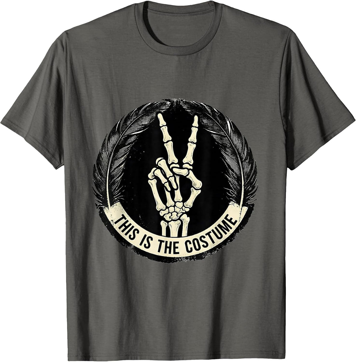 This Is The Costume Rubber Stamp Skeleton Hand Peace Sign T-Shirt - Asphalt Grey