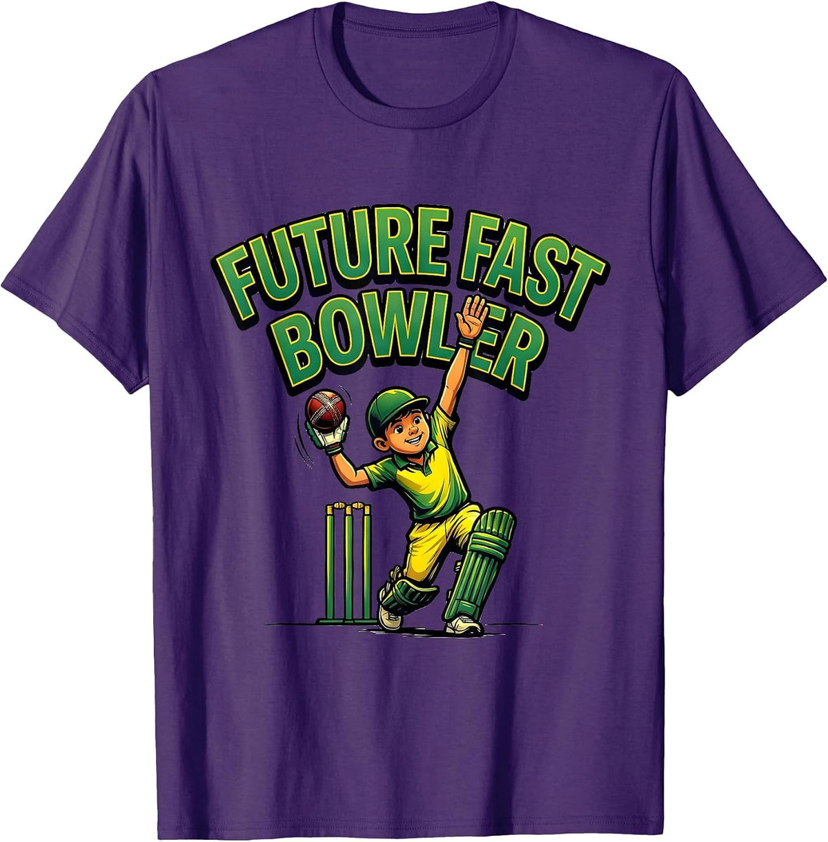 Men's Future Fast Bowler Cartoon Cricket Bowler Youth Gift T-Shirt - Purple