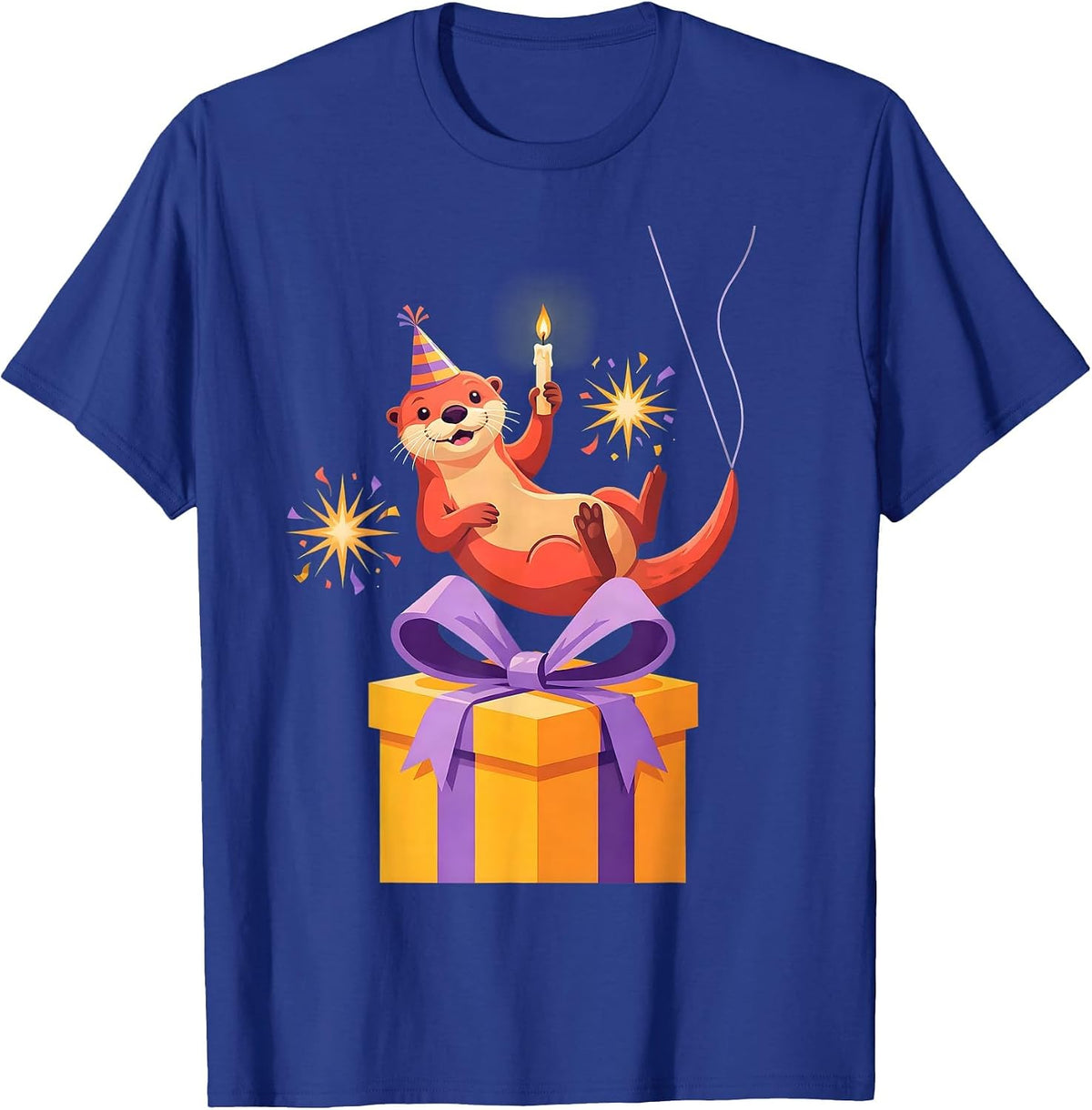 Otter Party Hat Gift Box Otter Lover Humor Birthday T-Shirt - Royal Blue